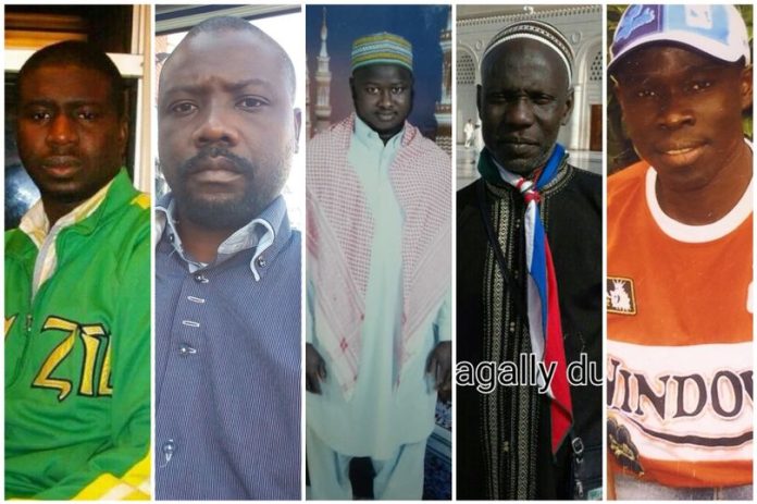 The victims who died in the tragedy. From left, Saibo Sumbundu Sillah, Ousman Kaba Diaby, Mahamadou Jagana Jagana, Bangally Tunkara Dukuray and Almamo Kinteh Jammeh.