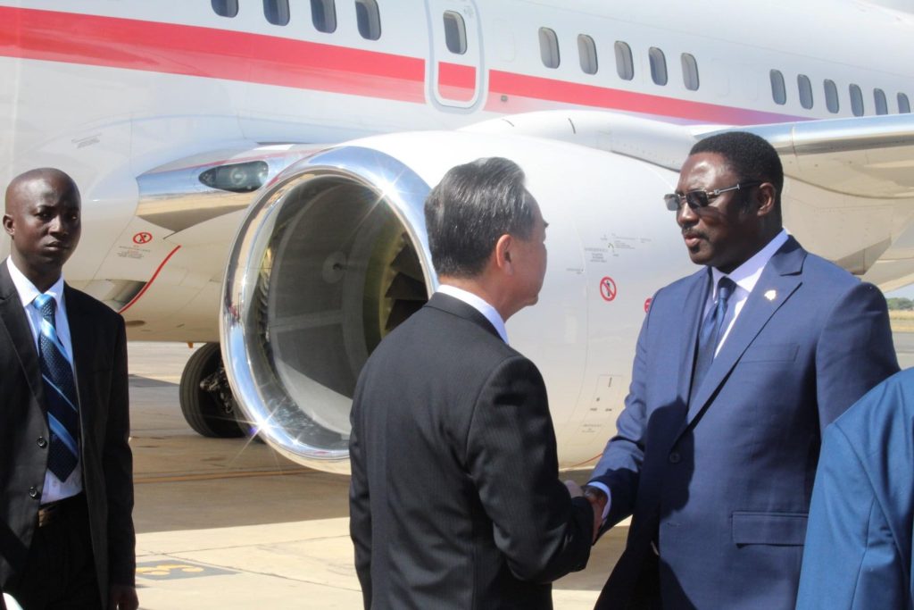Gambian Foreign Minister Dr Mamadou Tangara receives his counterpart Wang Yi in January 2019 during a visit to The Gambia