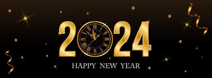 2024-happy-new-year-with-golden-texture-numbers-clock-and-light-vector